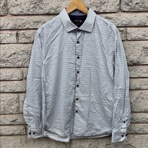 Men's Blue and White Music Trumpet Patterned Shirt